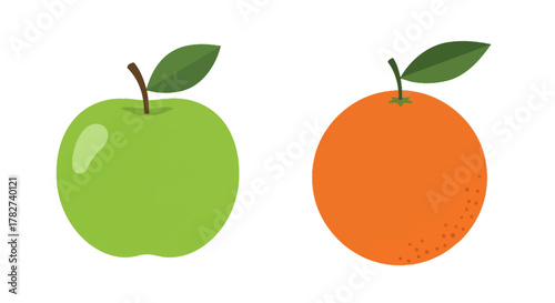 A vibrant green apple and a juicy orange side by side