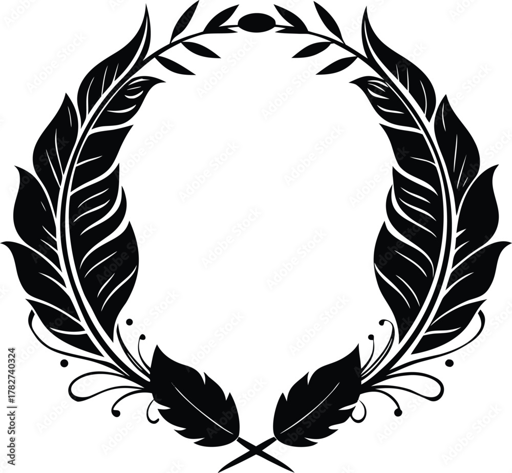Obraz premium Boho Feather Floral Frame Silhouette | Bohemian Feather Wreath Decoration