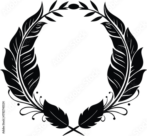 Boho Feather Floral Frame Silhouette | Bohemian Feather Wreath Decoration