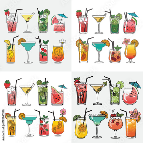 Set of cocktail and drink icons in vector style for bar party and kitchen design