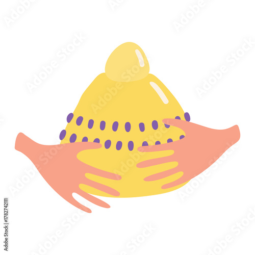 One of three kings hands with gift of gold isolated on transparent background. Hand drawn flat vector illustration. Epiphany, Three Kings Day, Christmas design element, holiday clip art