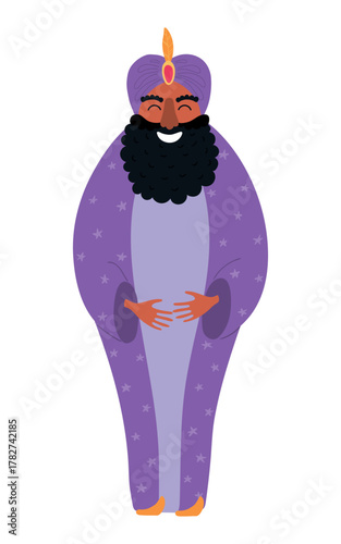 One of three kings Balthazar isolated on transparent background. Hand drawn flat vector illustration. Cartoon character. Epiphany Day, Christmas design element, clip art