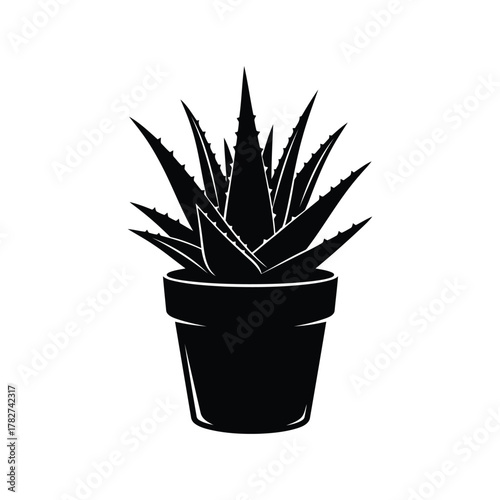 Black silhouette of an aloe vera plant in a pot