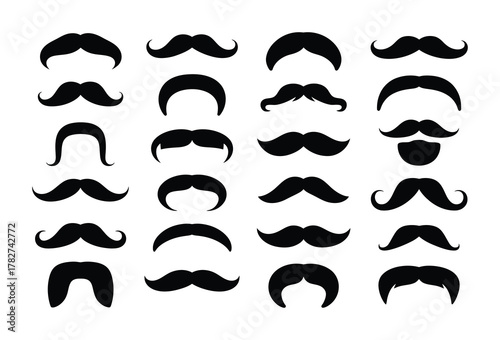 Mustache icons collection retro facial hair vector set