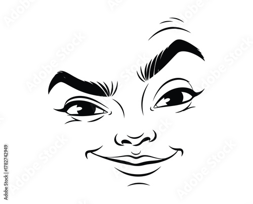 Intriguing Facial Expression Drawing with Raised Eyebrow and Sly Smile in Black and White