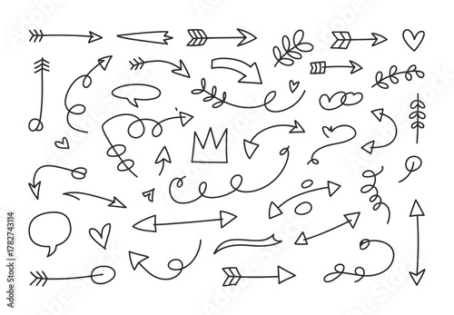 Hand drawn arrows doodle set sketch vector