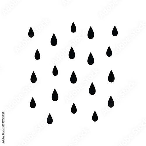 Simple black raindrops falling on a