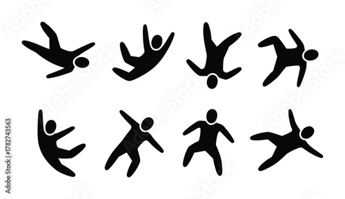Falling people silhouette accident movement icons set