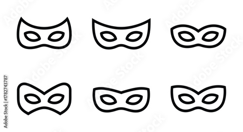 Masquerade mask outline carnival icons vector set