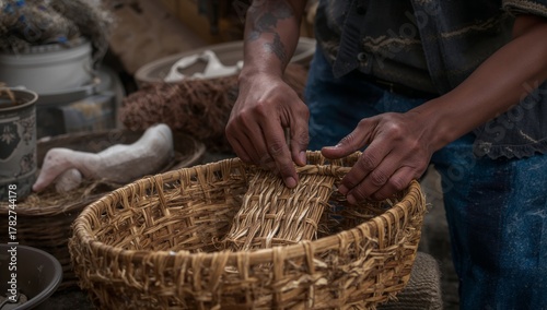 Crafting a Traditional Basket in a Workshop Using Natural Materials