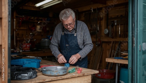 Skilled Craftsman Working in a Rustic Workshop on a Detailed Project