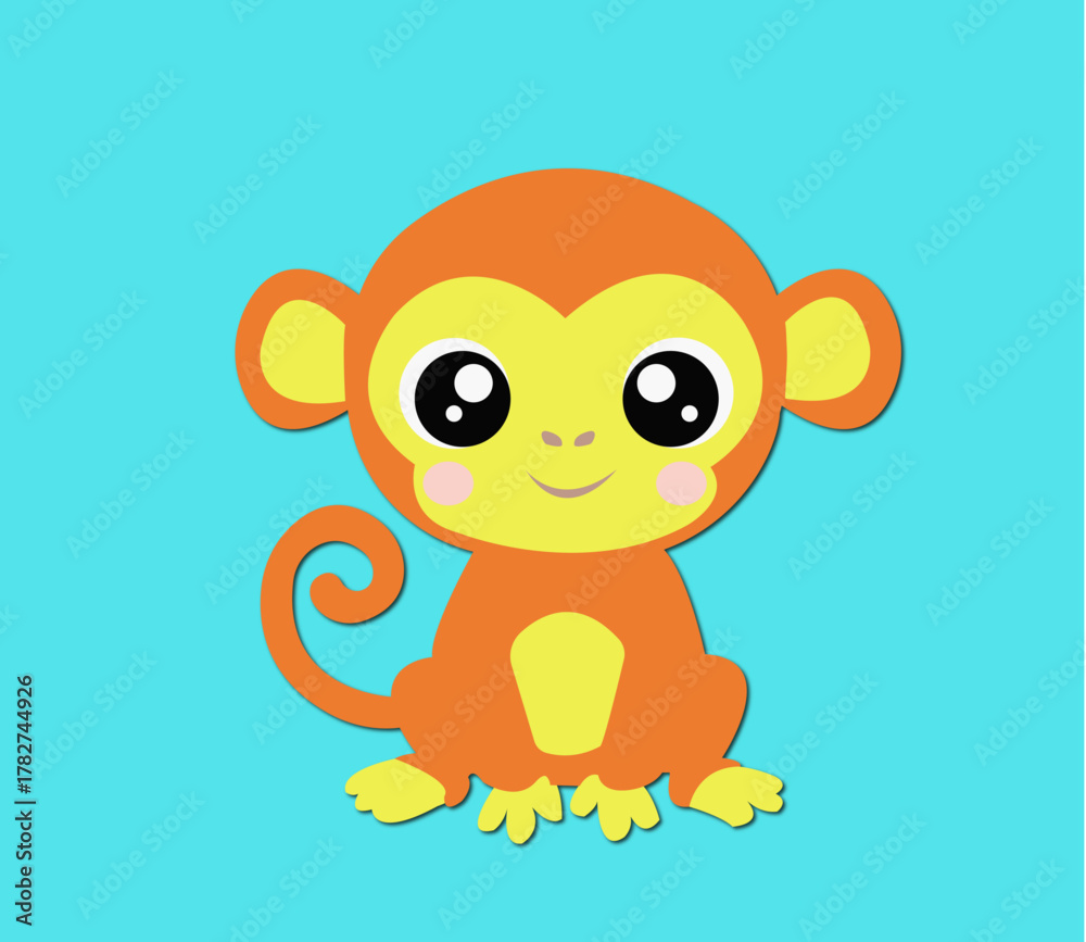 Obraz premium Cute Cartoon Monkey Vector Illustration on Blue Background
