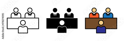A modern flat-style job interview icon in colored, filled, and stroke design. Represents recruitment, hiring, and HR communication.