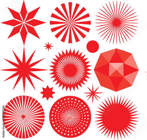  Red geometric burst elements set different style.