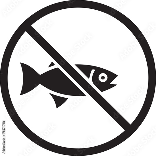 Clear prohibition symbol for no fish or fishing, universally understood sign for restricted aquatic zones or dietary needs