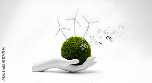 Ceramic Hand Holding Moss Ball with Mini Wind Turbines