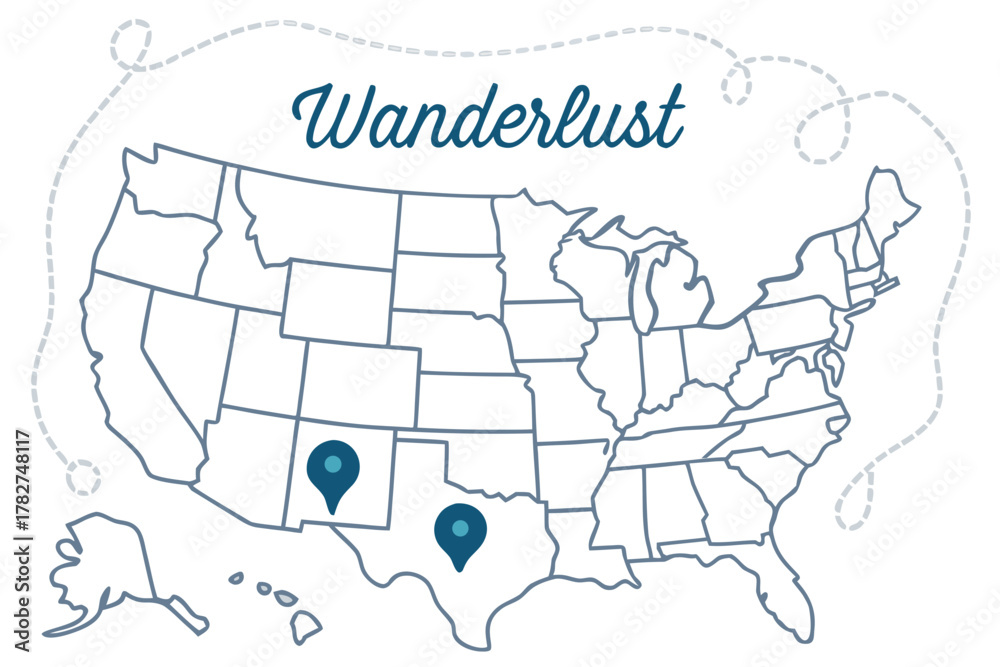 Obraz premium “Wanderlust quote with minimalist U.S. map, clean vector”