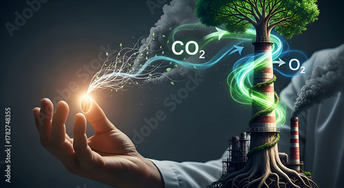 Seed Sprouting into Tree Wrapping Fading Smokestack