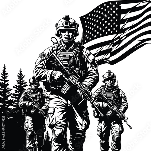 Soldiers Marching Under the American Flag A Symbol of Bravery