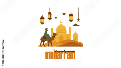 Muharram ul Haram Islamic New Year with Camel Rider and Lanterns