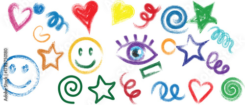 Assorted Hand Drawn Colorful Scribble Shapes doodle.