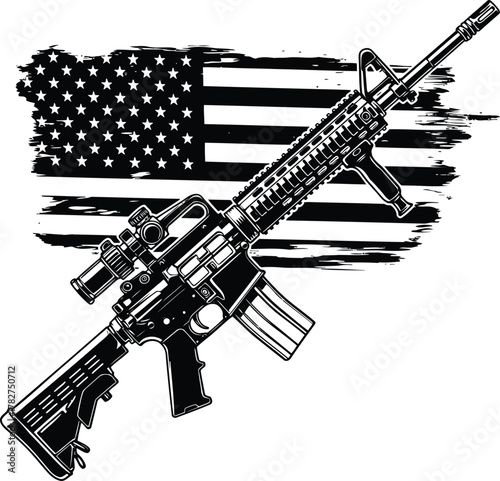 Patriotic AR-15 Illustration with American Flag Background for Gun Enthusiasts