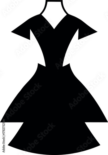 Stylized Silhouette of Layered Flared Dress with V Neck and Short Sleeves