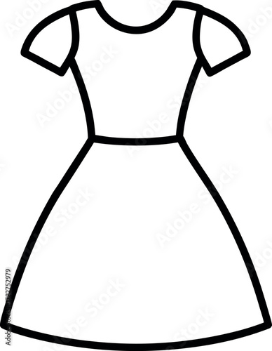 Simple Line Drawing of Short Sleeve Flared Dress in Minimalist Style