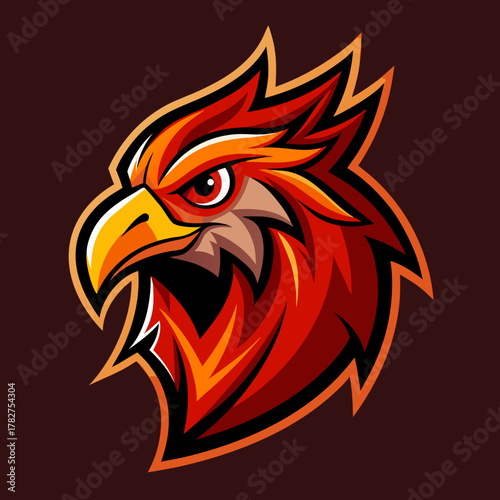 A stylized, aggressive eagle head with fiery red and orange plumage, set against a dark background. Perfect for esports teams or gaming logos.