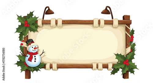 Create holiday magic with this charming snowman and holly frame, perfect for winter promotions and festive greetings