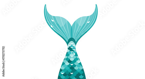 Fantasy ocean creature element, blue and turquoise mermaid tail with iridescent scales and elegant fluke design isolated.