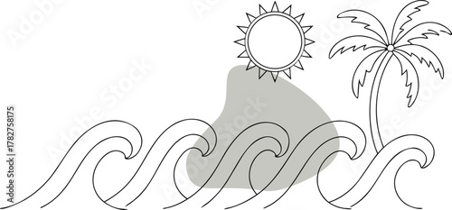 Palm tree sun ocean waves tropical