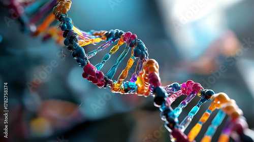 Colorful DNA molecule structure visualization faceless genetic code representation defocused scientific background genetic syndrome and disorder concept 3D science illustration