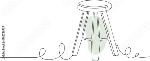Minimalist stool with swirling line art single line drawing