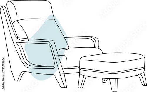 Modern armchair and ottoman with abstract accent furniture