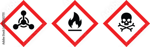 Set of hazard warning signs vector. Chemical hazard sign, flammable fire hazard, Toxic hazard sign