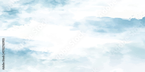 Light blue with watercolor soft cloud in the sky background vector.Aquarelle painting brush effect card paper textured canvas cloudy smoke space for text, Beauty clear cloudy in sunshine calm.