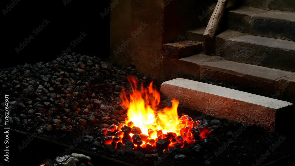 Fototapeta premium Close-up of traditional forging flames