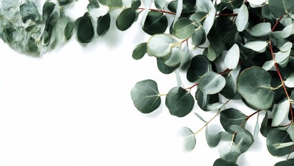 Minimalist botanical border with eucalyptus leaves on white background