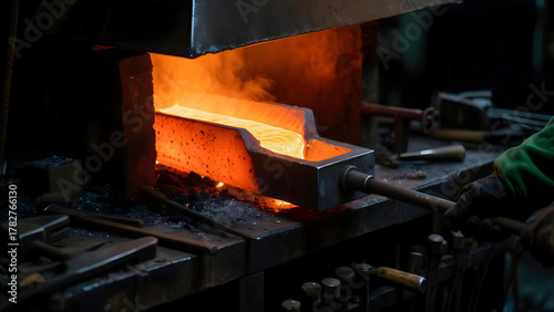 Molten iron flowing in the furnace