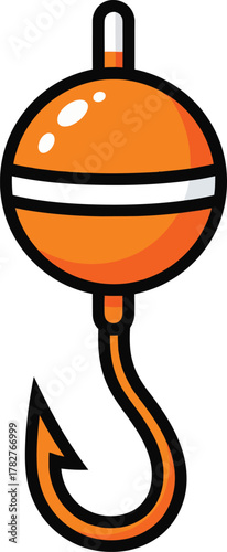 Bright fishing bobber and hook icon perfect for outdoor adventures or logo designs