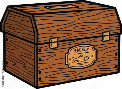 Classic wooden tackle box filled with fishing gear for outdoor adventures and recreation