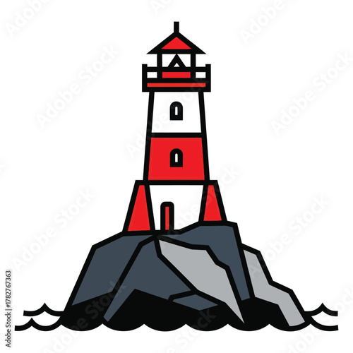 Iconic lighthouse stands guard on rocky shore, guiding ships safely home at twilight