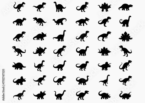 Dinosaur Vector Silhouettes – Prehistoric Animal Clip art Set .