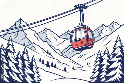 “Vail gondola and peaks, clean winter vector”