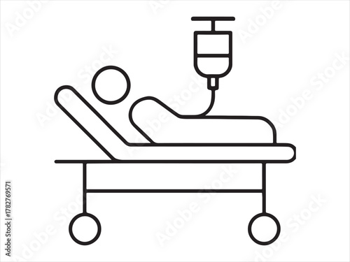 Detailed vector illustration of a modern hospital bed with patient andhospital bed, medical equipment, healthcare, patient care, adjustable bed,  adjustable features isolated on transparent background