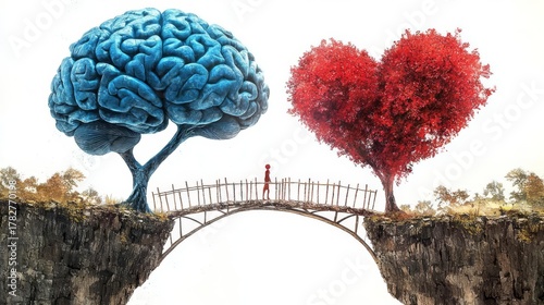 A conceptual illustration representing the connection between logic and emotion, symbolized by a brain and a heart.