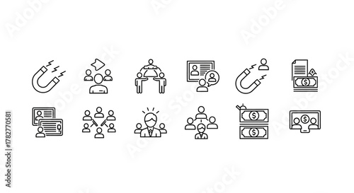 Set of Business and Finance Icons in Line Style. Vector Illustrations. EPS Editable