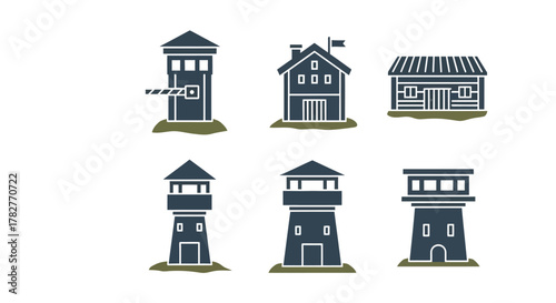 Collection of Building and Tower Icons in Silhouette Style. Vector Illustrations. EPS Editable