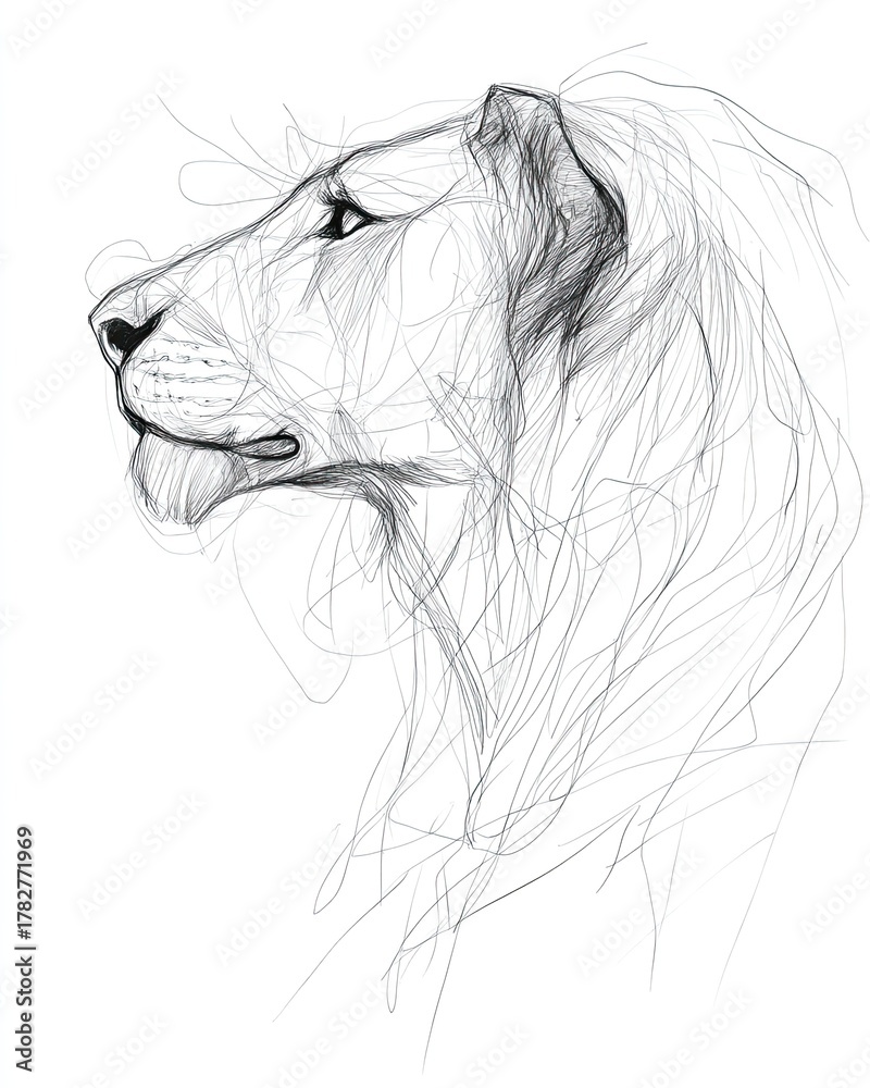 Obraz premium Artistic sketch of a lion in profile